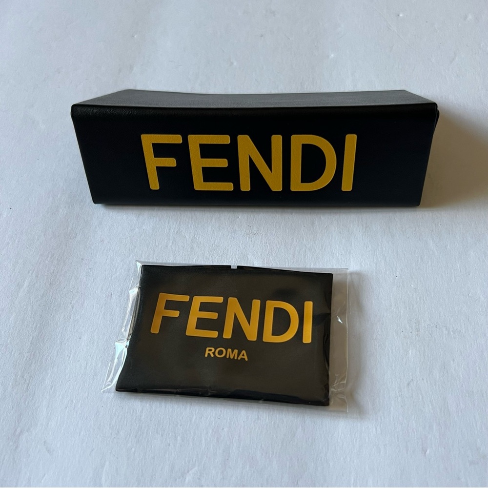 FENDI ROMA LOGO SUNGLASSES CASE BLACK YELLOW GOLD WITH LOGO CLEANING CLOTH